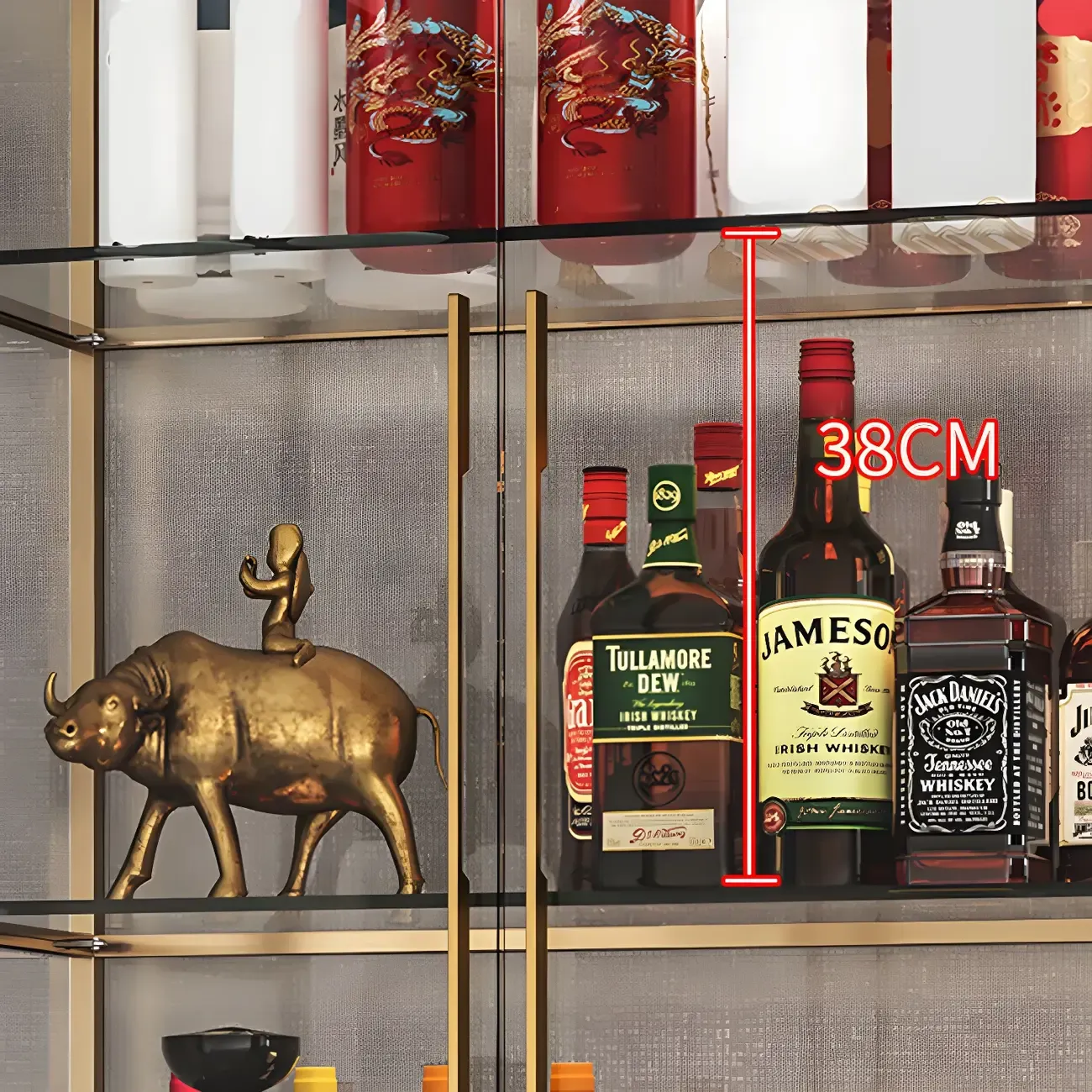 Modern Gold Glass Shelf Display Standard Curio Cabinet