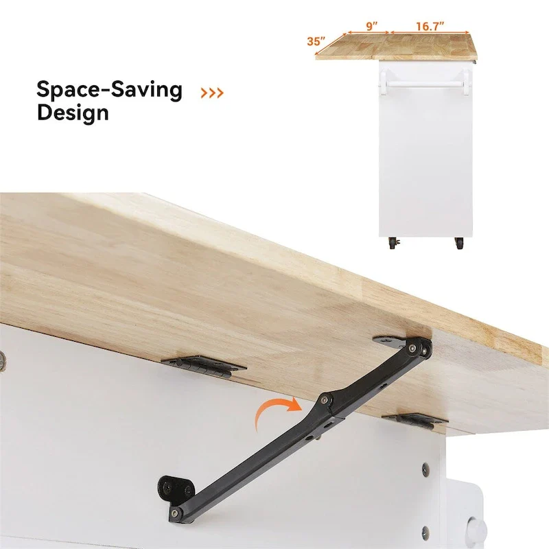 Rolling Kitchen Cart with Adjustable Shelf Tower Rack and Rubber Top - N/A