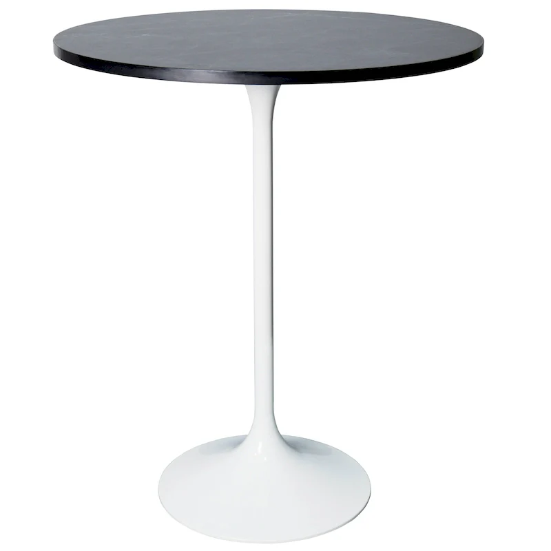 LeisureMod Verve 27 Round Dining Table with MDF Wood TableTop and White Steel Base for Kitchen & Dining Room