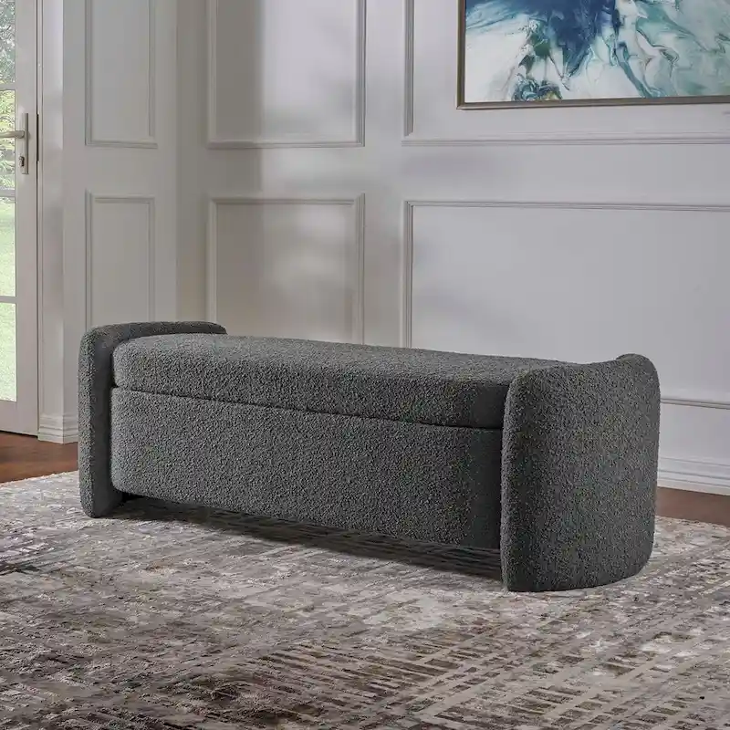 Charcoal & Ivory Boucle Storage Bench – 1-Seat