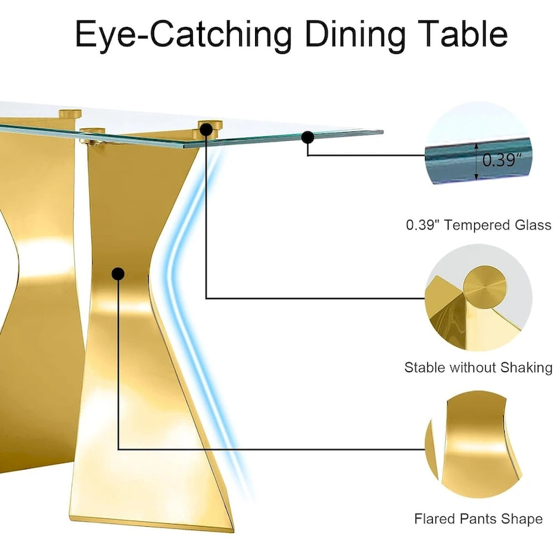 Luxury 51 inch Console Table Rectangular Sofa Entryway Console Table with Rectangle Tempered Glass Top and Metal Legs
