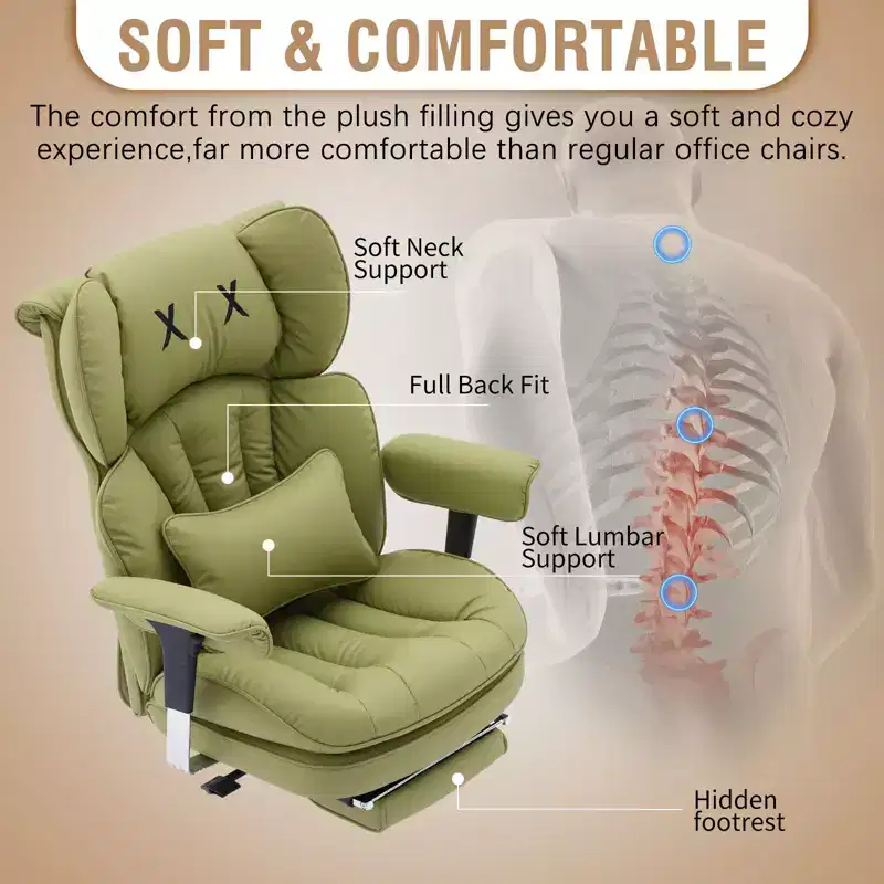 Big and Tall Office Chair with Footrest - Efomao High Back Executive Desk Chair with Wide Seat, Adjustable Armrests, Ergonomic Computer Chair, Green