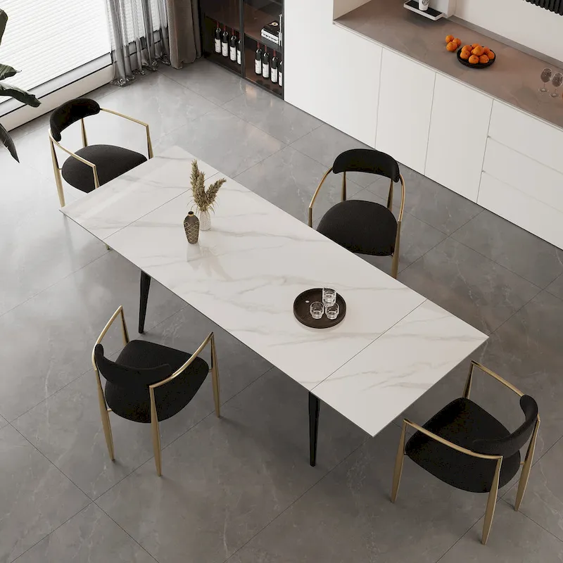 7 - Piece Extendable Sintered Stone Dining Table Dining Set With 6 Fabric Chairs