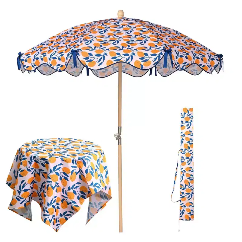 LAGarden Our Beach Umbrella 6ft Canopy w/ Tilt Beech Wood Pole Carry Bag Tablecloth for Outdoor Event Small Patio Yard