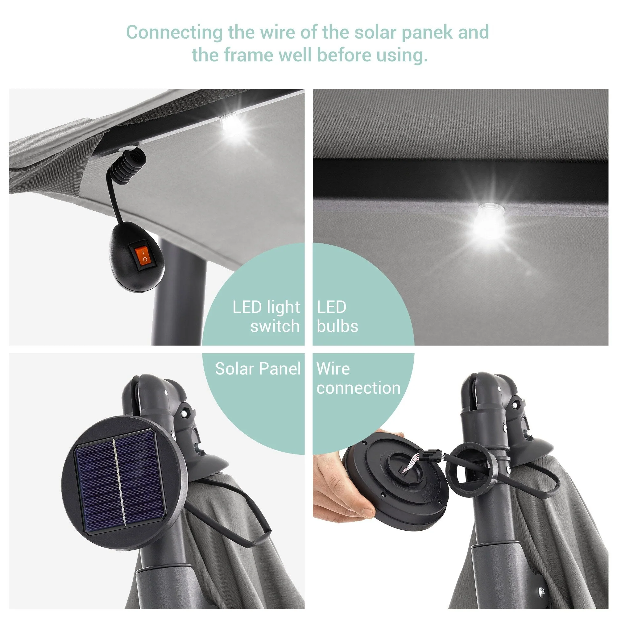 LIVOOSUN 10ft LED Patio Offset Umbrella With Cross Base