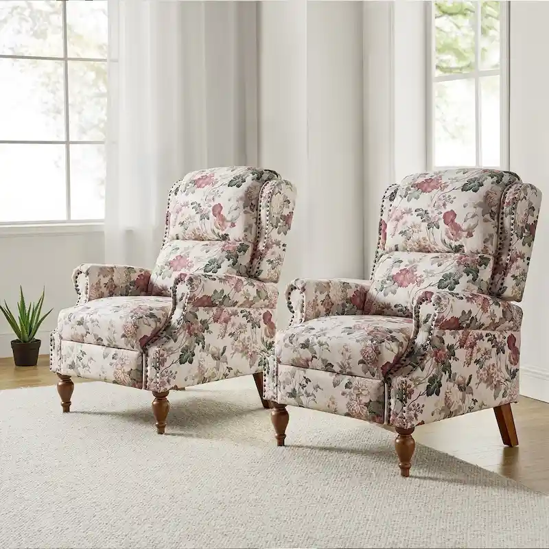 Terri Classic Cutaway Arms with Nailheads Manual Recliner for Living Room Set of 2 by