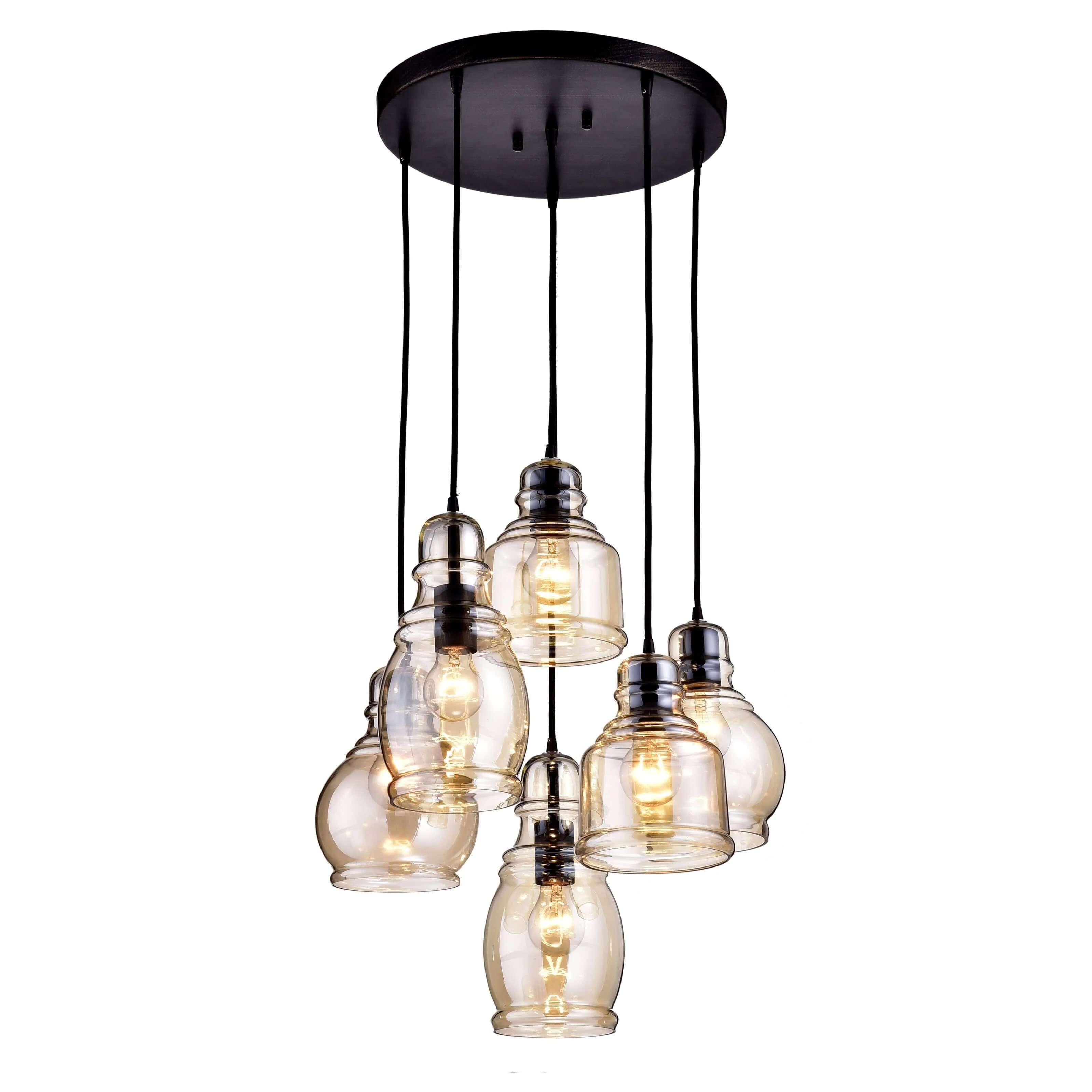 Mariana Cognac Glass Antique Black and Round Base 6-light Pendant