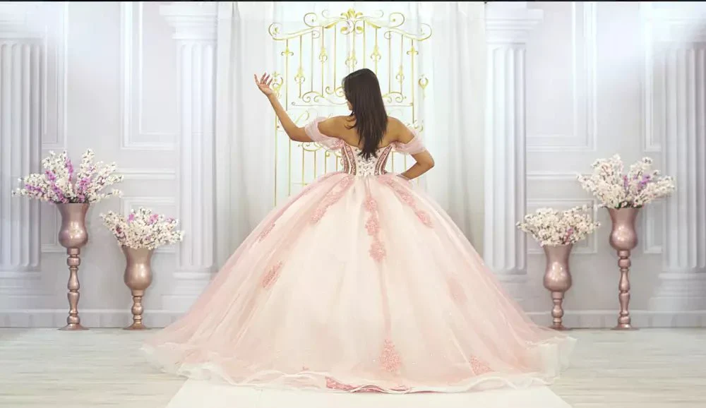 Ball-Gown Pink Off-the-Shoulder Quinceanera Dresses