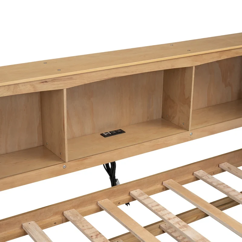 Twin Wooden Daybed with Trundle, Cabinets, and Charging Stations