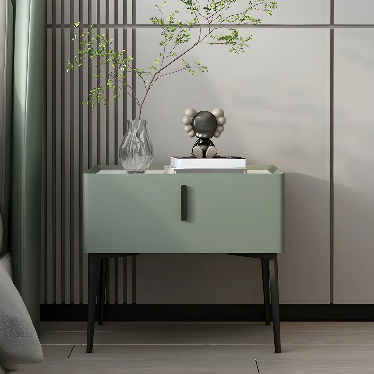 Trendy Narrow Cubic Wooden Nightstand with Legs