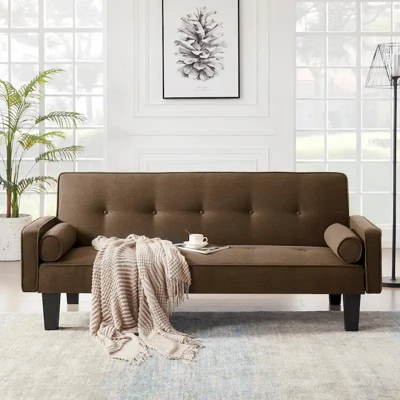 Linen Fabric Modern Convertible Sofa Bed with Removable Armrests