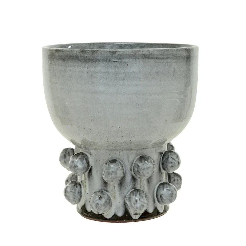 Terra-cotta Footed Vase with Raised Dots and Reactive Glaze