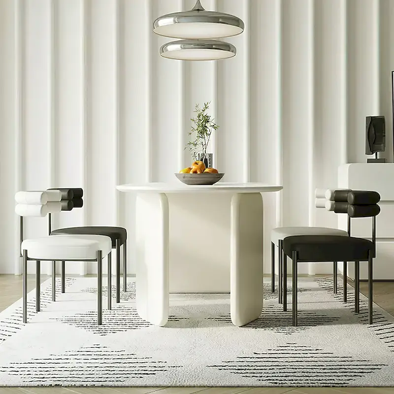 Modern Cream Faux Marble Oval Dining Table with Unique 3-Leg Base