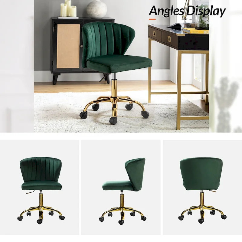 Ilia Modern Velvet Wingback 360 degree Ergonomic Office Task Chair with Channel Tufted Back by HULALA HOME