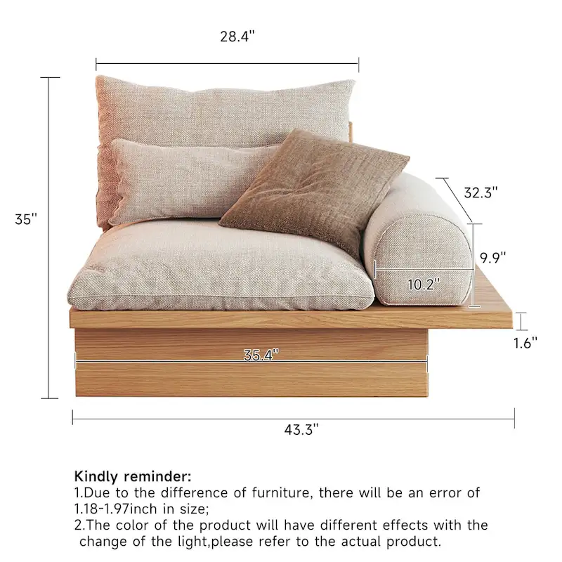 JASIWAY Cotton Line Beige Sofa With Wood Frame