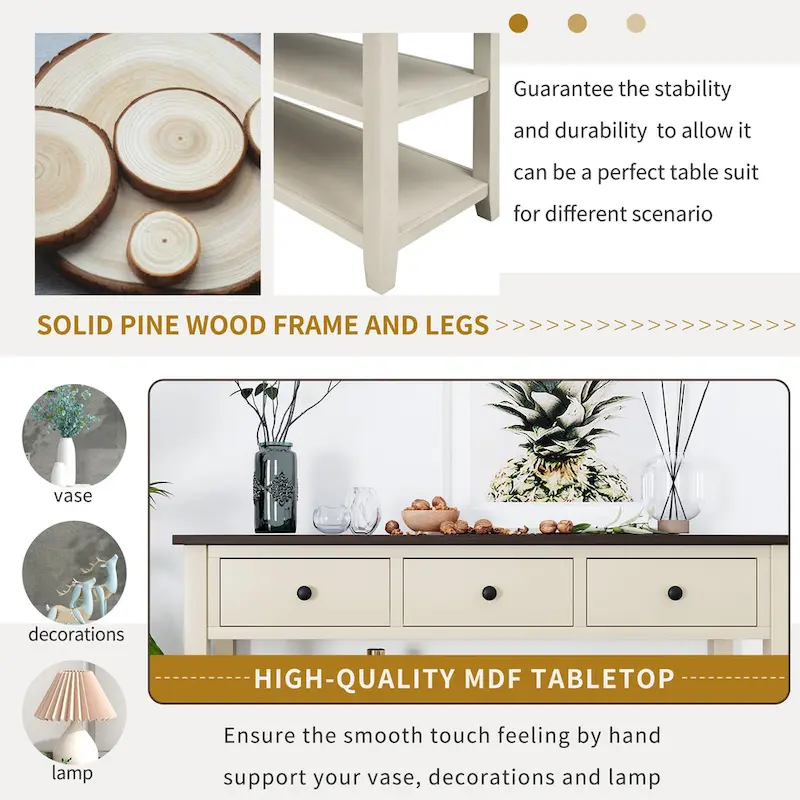 Retro Design Console Table with Two Open Shelves