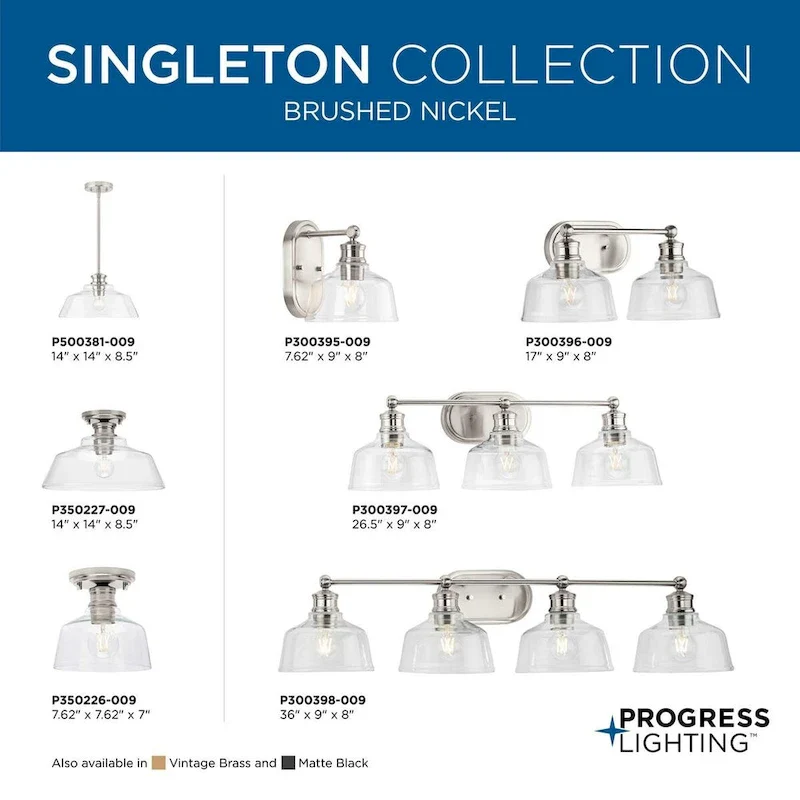Singleton Collection 1-Light 14 in. Brushed Nickel Medium Pendant Light with Clear Glass Shade