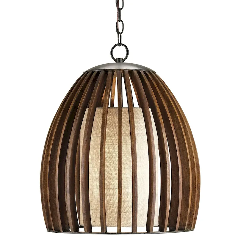 Currey & Company Carling Wood Pendant - 19 h x 17 dia