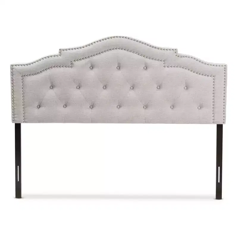 Queen Headboard, Beige Polyester, Button-Tufted, for 1 Person