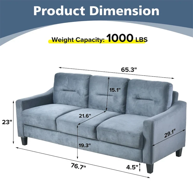 Fabric Sofa with Wood Frame and Legs