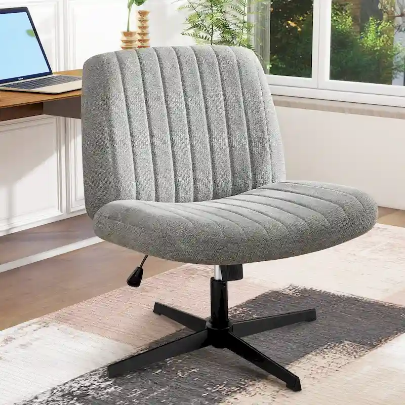 Criss Cross Legged Office, Wide Comfty Desk, Wheels Armless Computer Task, Swivel Vanity Home Chair, Height Adjustable