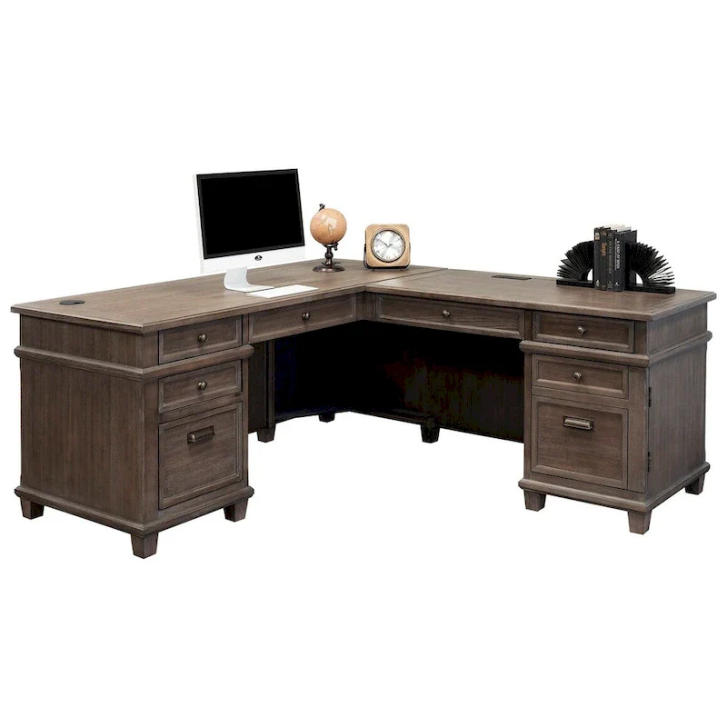 Carson Wood L-Desk & Return Writing Table – Gray Home Office Desk