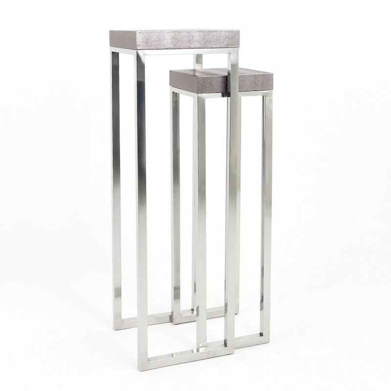 Empire Art Direct Silver Faux Lizard Leather Tall Nesting Tables (Set of 2) - 12 x 38