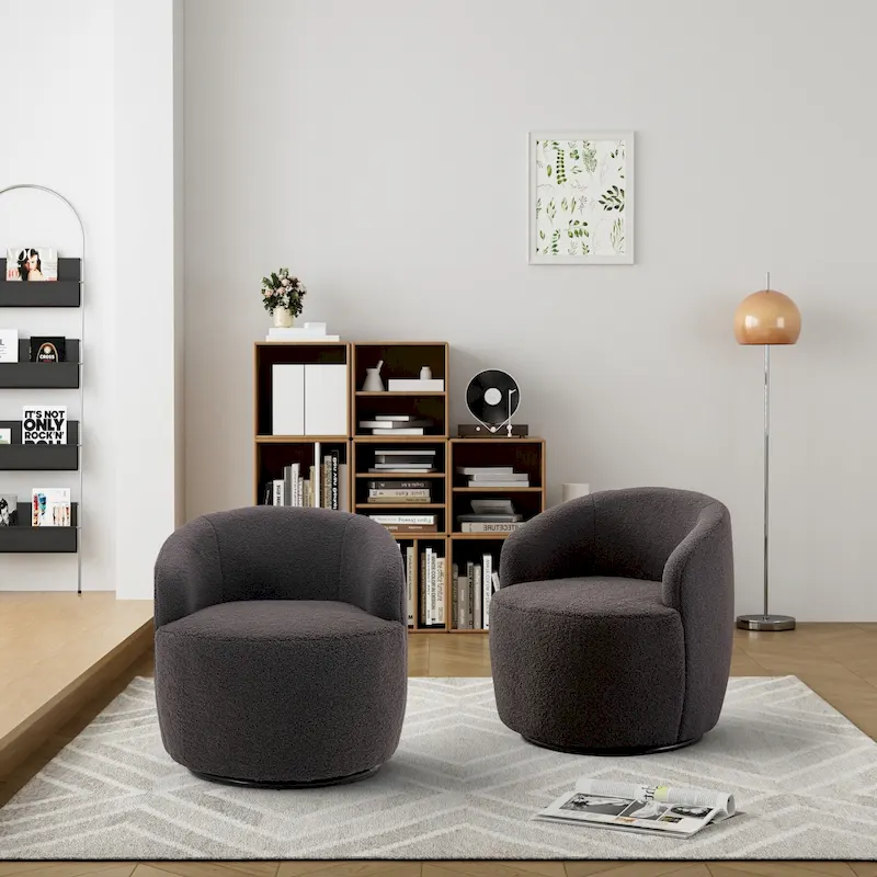 Ouyessir Modern Teddy Upholstered Swivel Barrel Chair(Set of 2)