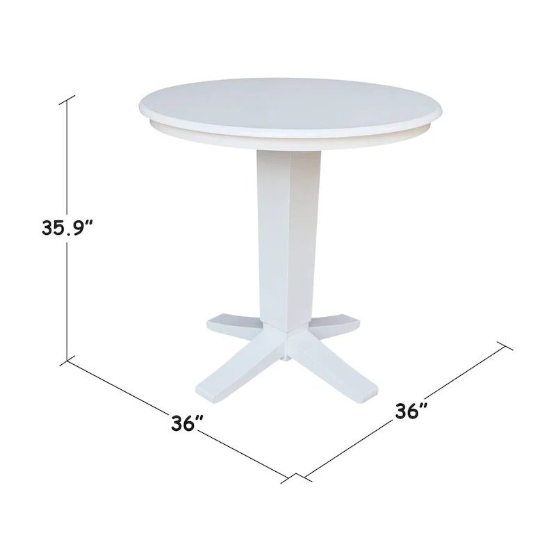 Round Solid Parawood Counter Height Pedestal Dining Table – Black / White / Distressed Oak / Unfinished / Hickory