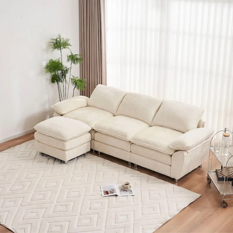 Modern Deep 3-Seat Sofa Couch with Ottoman