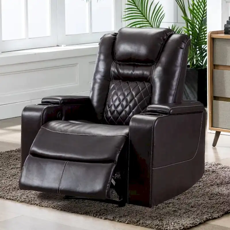 Black / Brown Electric Power Recliner Chair with Cup Holders & USB Ports – Home Theater Style, 1 Person Use