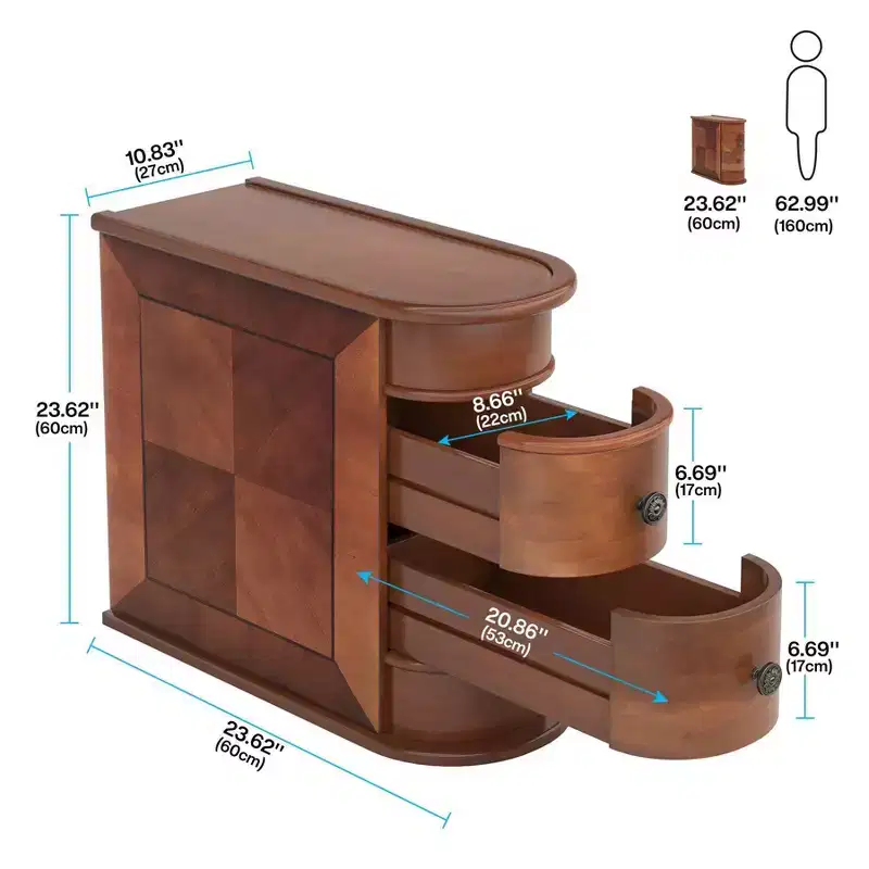 LITTLE TREE 2 Drawer Narrow Solid Wood End Table Walnut