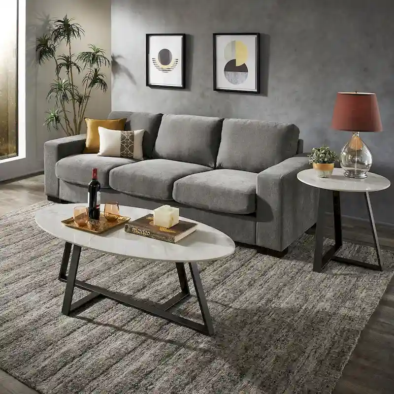Jurmala Glossy Sintered Stone with Grey Metal Base Tables