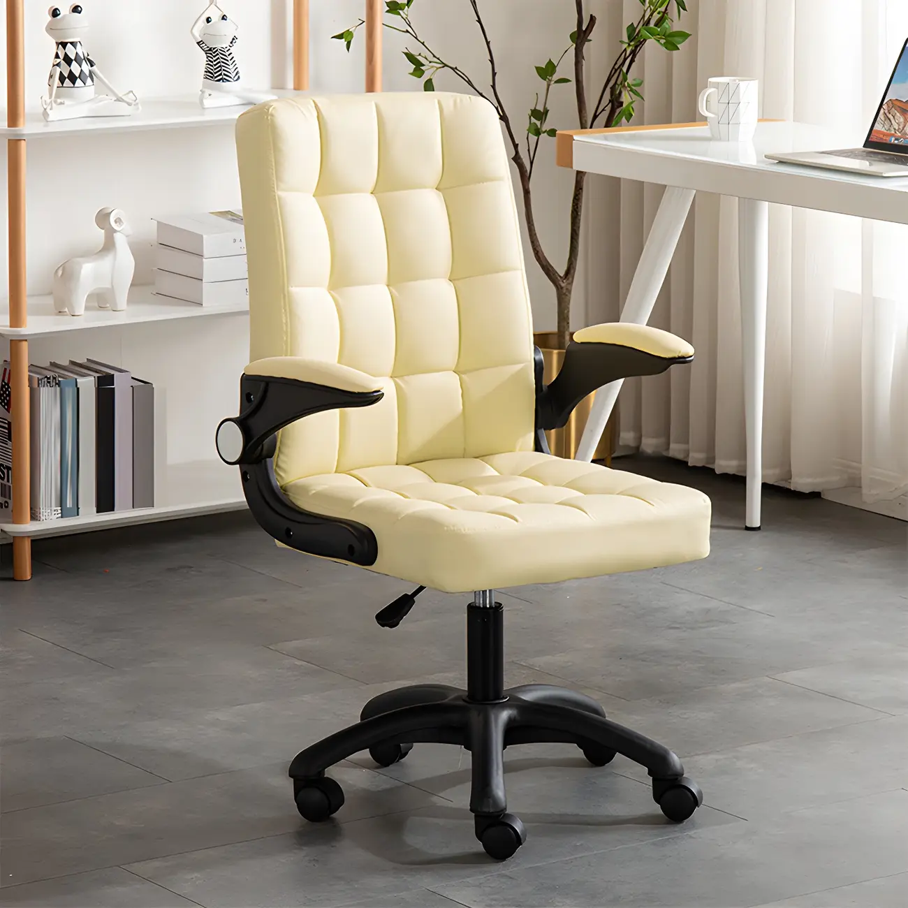 Tufted Brown Faux Leather Adjustable Swivel Office Chair