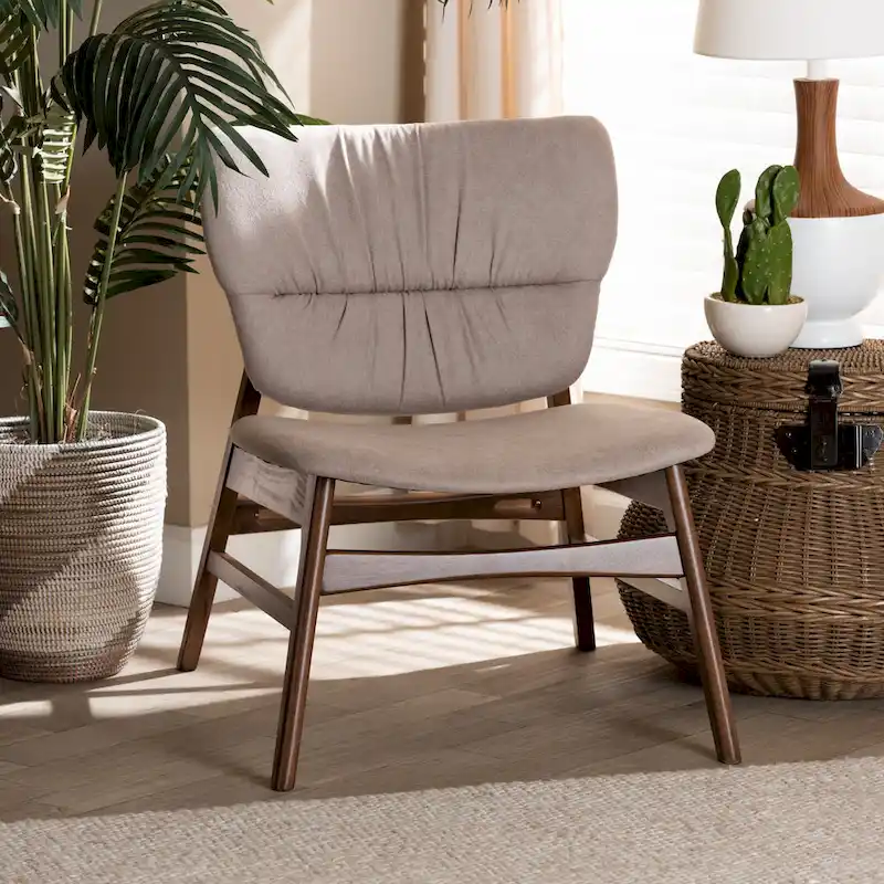 Beige / Grey Mid-Century Accent Chair, Single Seat