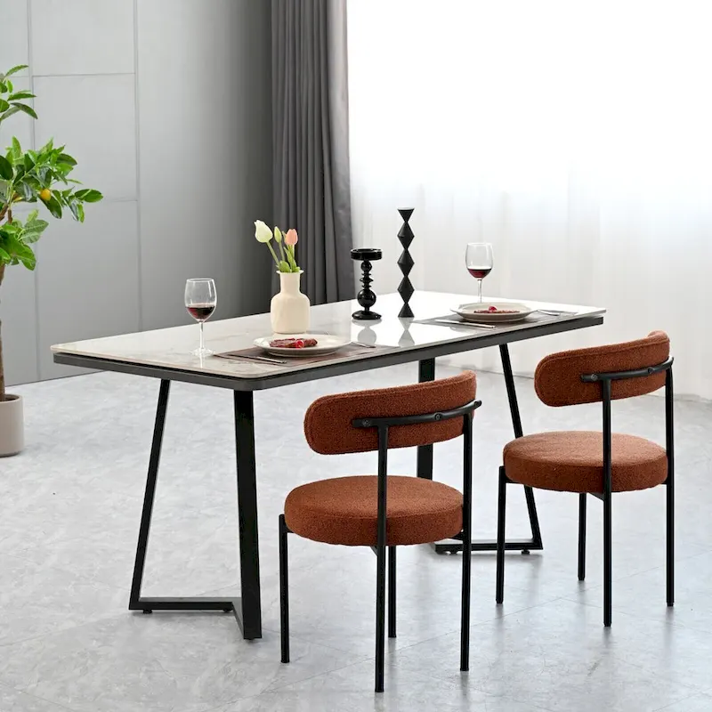 Boucle Dining Chairs Set of 2,Mid-Century Modern Curved Backrest Chair,Round Upholstered Kitchen Chairs