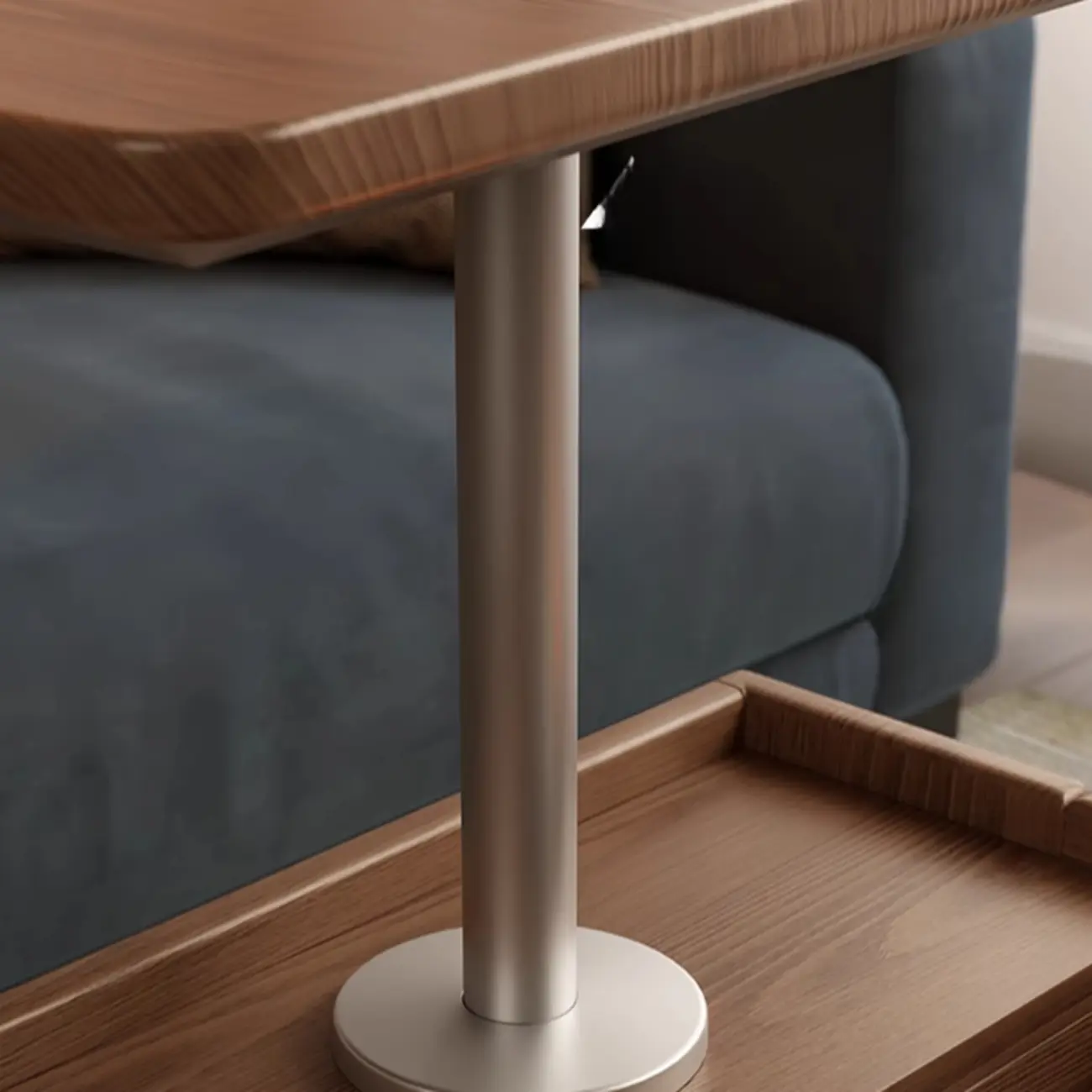 Nut-brown Adjustable Lift Top Wood Trolly Side Table