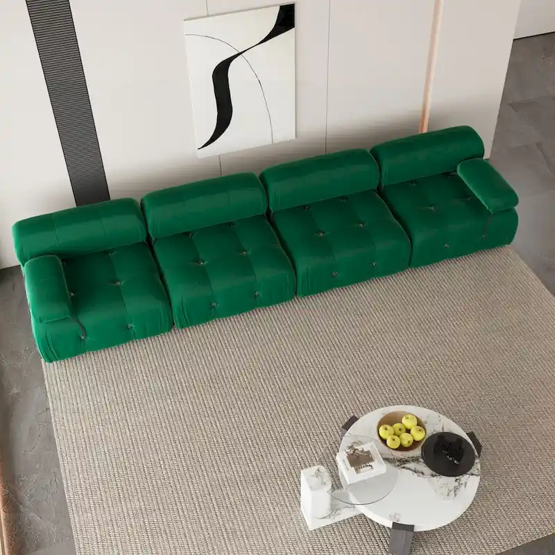 Velvet Fabric Upholstered Sectional Sofa Modern Couch
