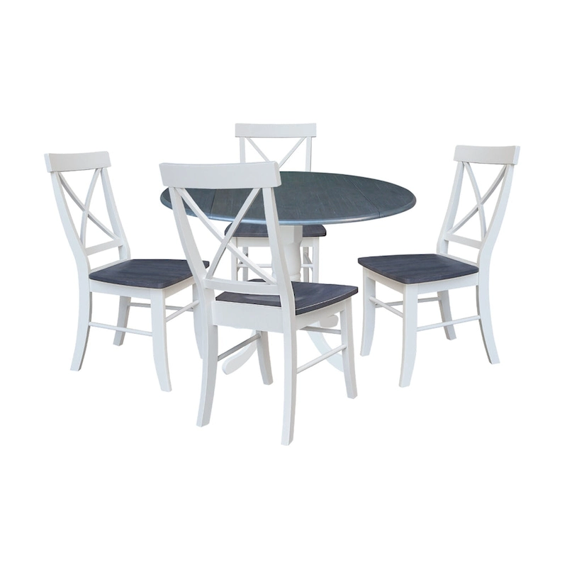 42 in. Drop Leaf Table with 4 Cross Back Dining Chairs - 5 Piece Set