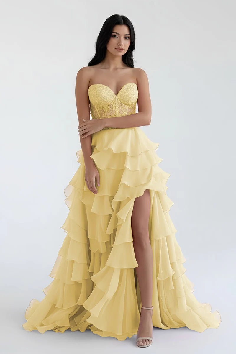 Royal Blue Chiffon Sweetheart Ruffle Tiered Long Prom Dress