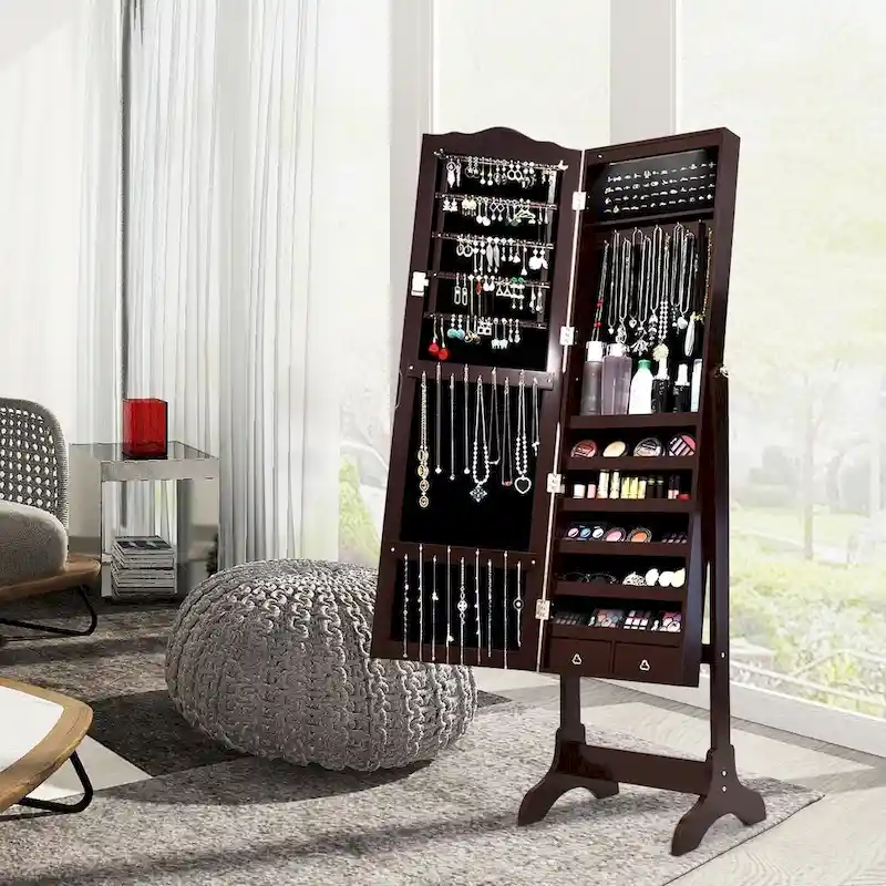 Newtown Espresso Jewelry Cabinet with LED Dressing Mirror