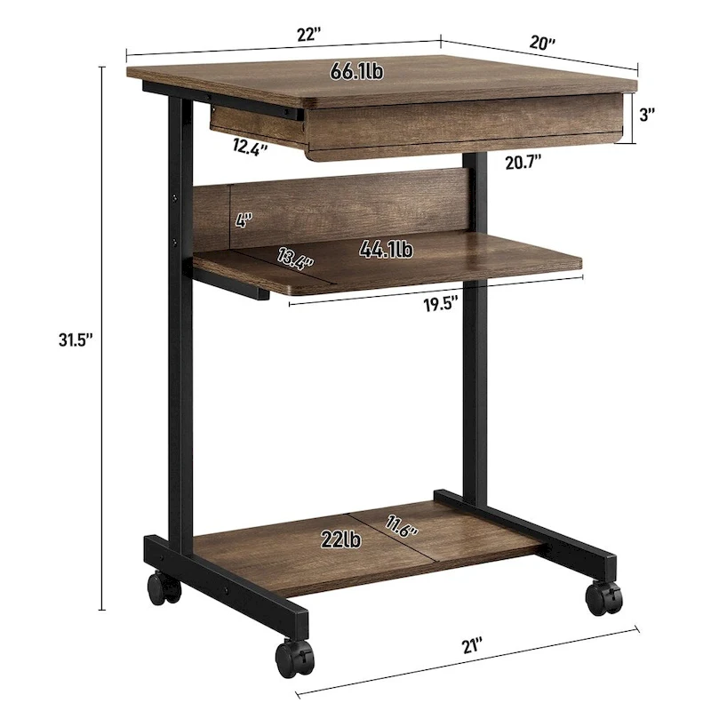 Yaheetech Rolling Computer Desk Table Tray Desk with Drawer and Shelf