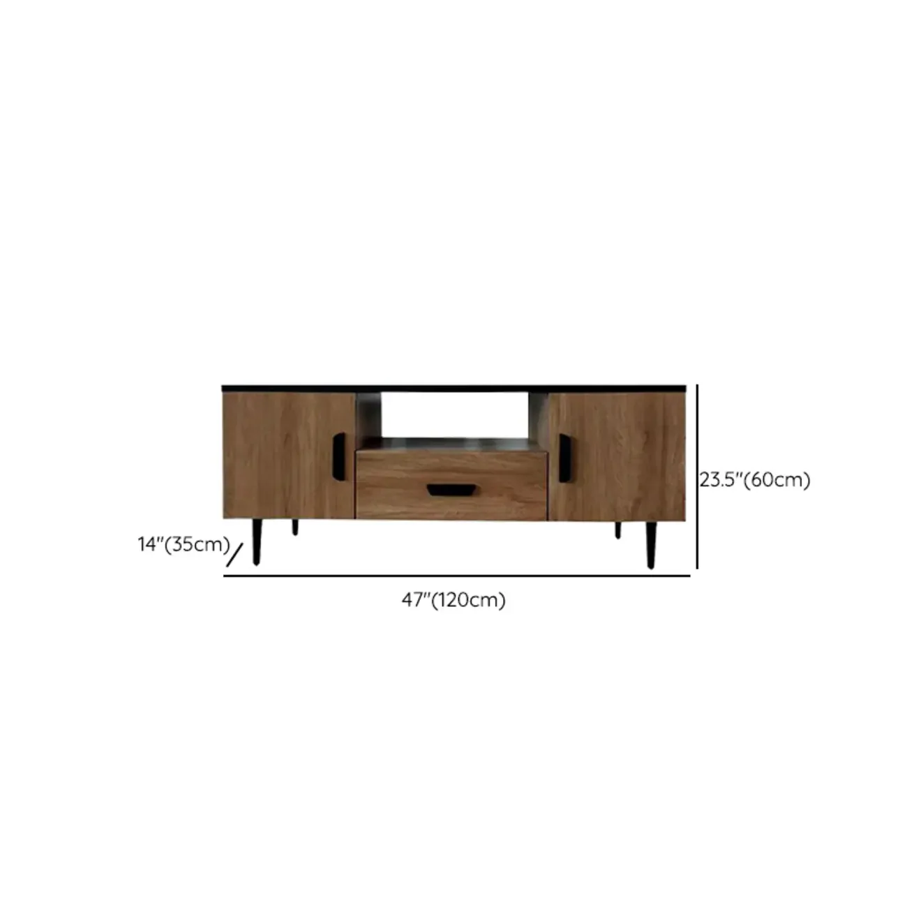 Brown Wood Media Shelf Cabinet TV Stand with Metal Legs