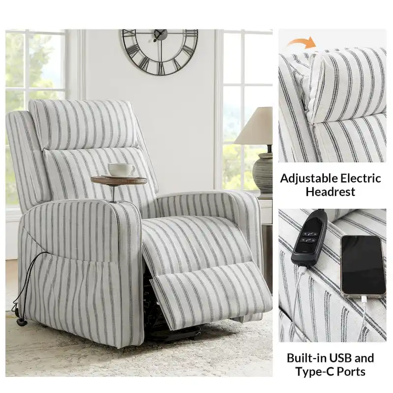 Darrell Modern Lift Assist Massage and Heating Power Recliner with Charing and Soild Wood Tray by