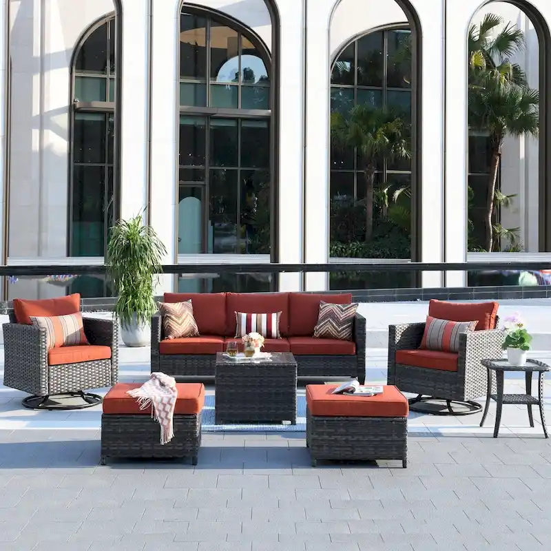OVIOS 7-piece Patio Furniture Wicker Set with Swivel Rocking Chairs