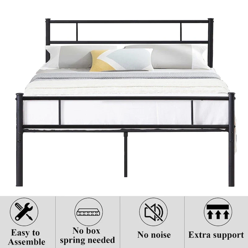 Metal Bed Frame with Headboard and Footboard, No Box Spring Needed