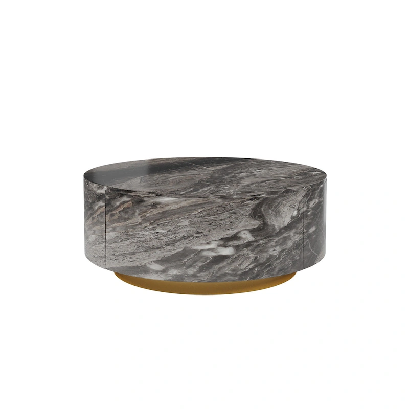 Modern Faux Marble Round Coffee Table Center Table with 2 Drawers, Fully Assembled