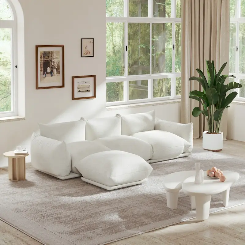 103.9  L-Shaped Sectional Sofa Chenille Fabric 3-Seat Couch with Ottoman