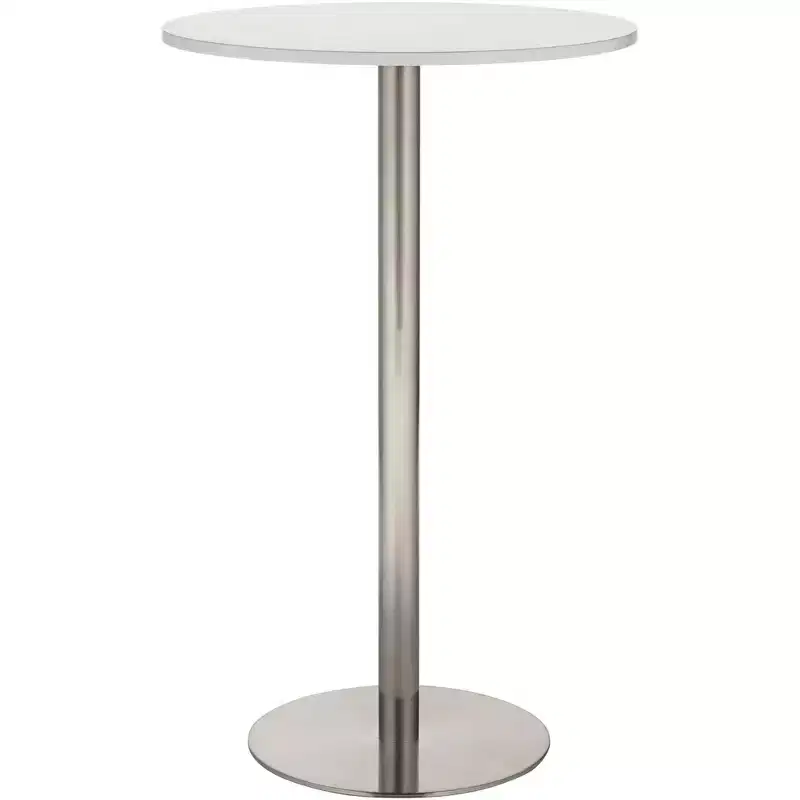 Studio 55D Cookie Modern Brushed Stainless Steel Round Bar Table 25 1/2 Wide Silver White Wood Tabletop for Living Room Kitchen