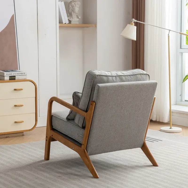 SEYNAR Mid Century Boucle Uplostered Soild Wood Accent Armchair with Pillow